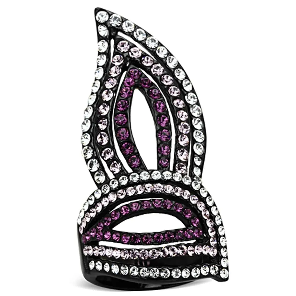 IP Black(Ion Plating) Stainless Steel Ring with Top Grade Crystal in Multi Color for Women Style TK1293