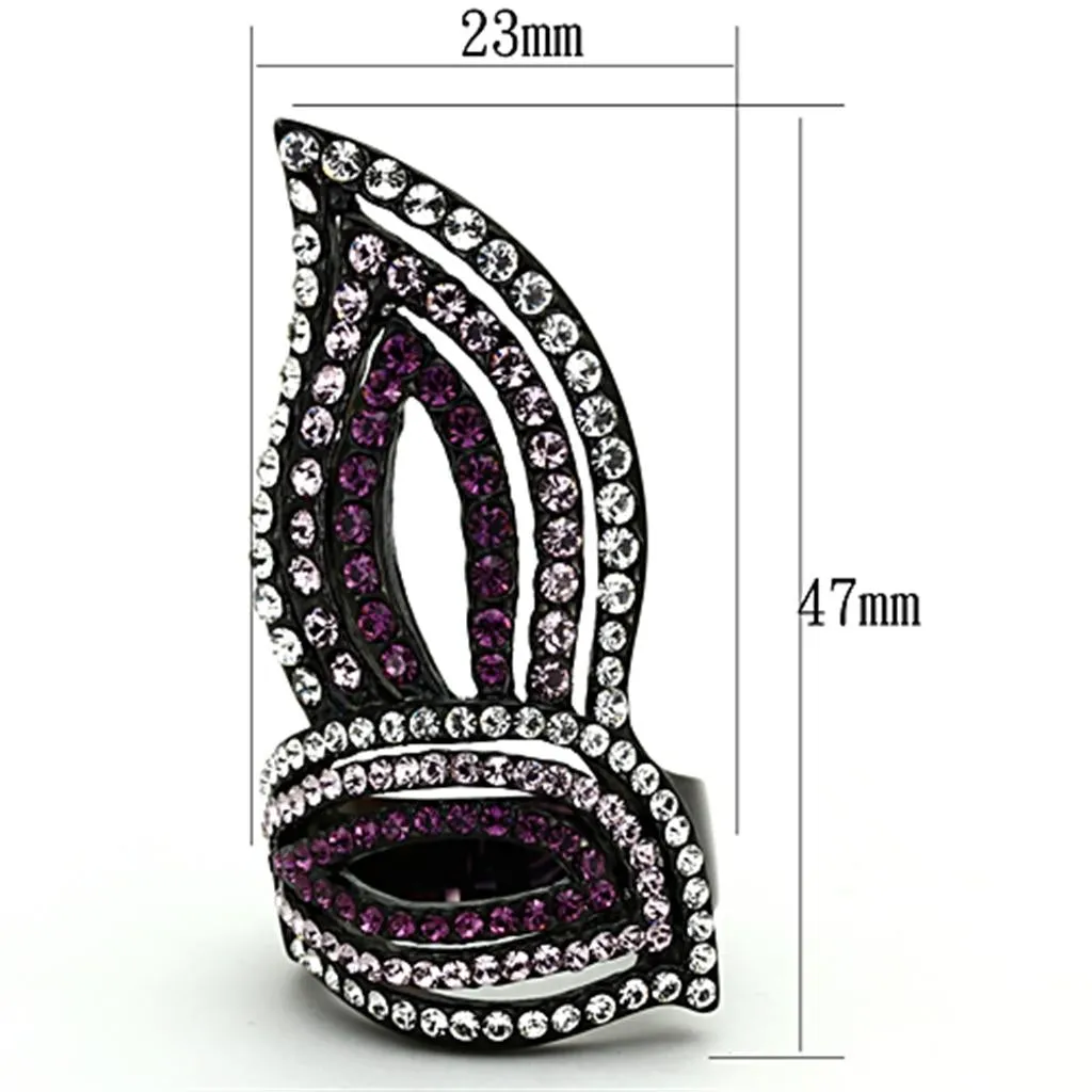 IP Black(Ion Plating) Stainless Steel Ring with Top Grade Crystal in Multi Color for Women Style TK1293
