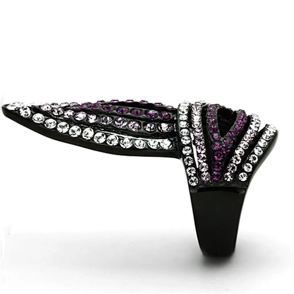 IP Black(Ion Plating) Stainless Steel Ring with Top Grade Crystal in Multi Color for Women Style TK1293