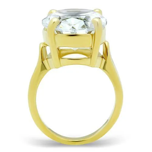 IP Gold(Ion Plating) Brass Ring with AAA Grade CZ in Clear for Women Style GL083