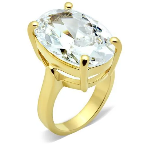 IP Gold(Ion Plating) Brass Ring with AAA Grade CZ in Clear for Women Style GL083