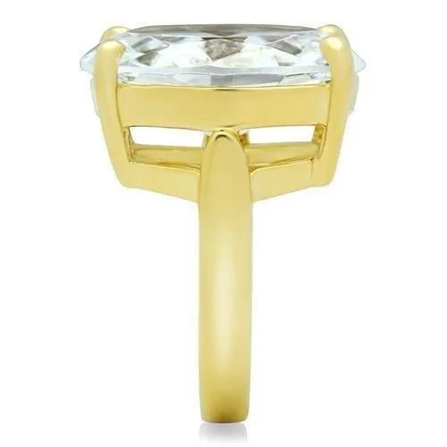 IP Gold(Ion Plating) Brass Ring with AAA Grade CZ in Clear for Women Style GL083