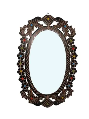 Key Hanger Wooden Wall Mirror Frame (Color- Back) (Handmade   Strong Mirror Inside)