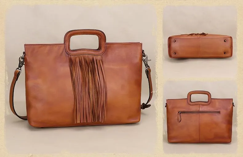 Ladies Western Cowhide Purses With Fringe Crossbody Tote For Women