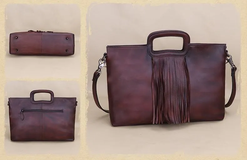 Ladies Western Cowhide Purses With Fringe Crossbody Tote For Women