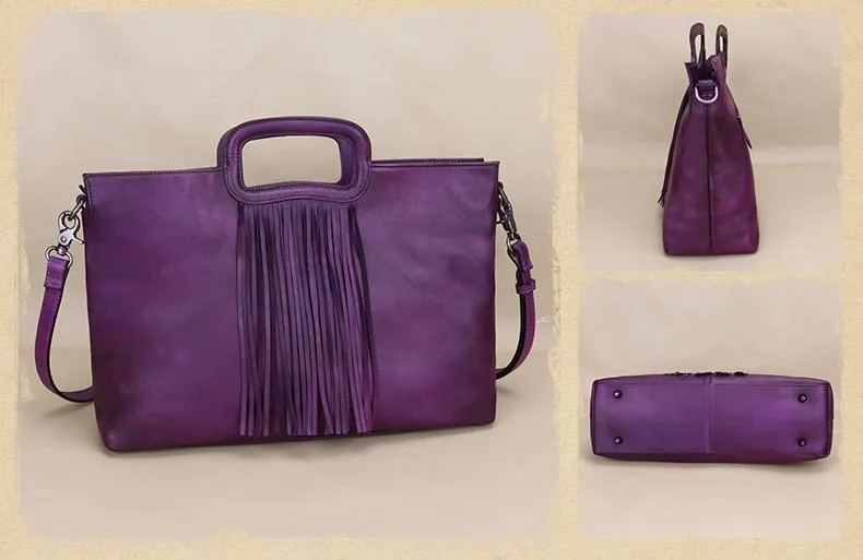 Ladies Western Cowhide Purses With Fringe Crossbody Tote For Women
