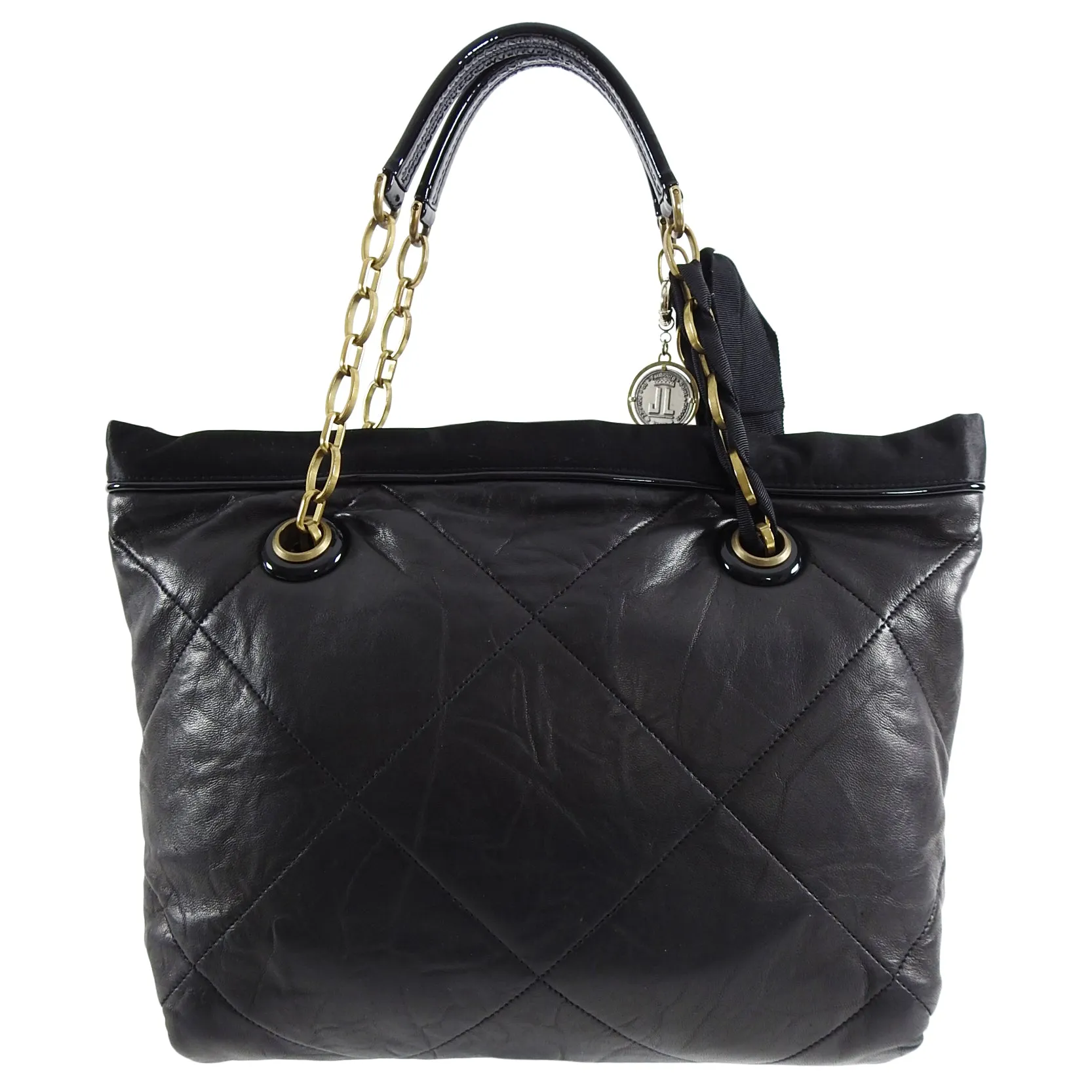 Lanvin Amalia Cabas Black Leather Chain Strap Medium Tote Bag