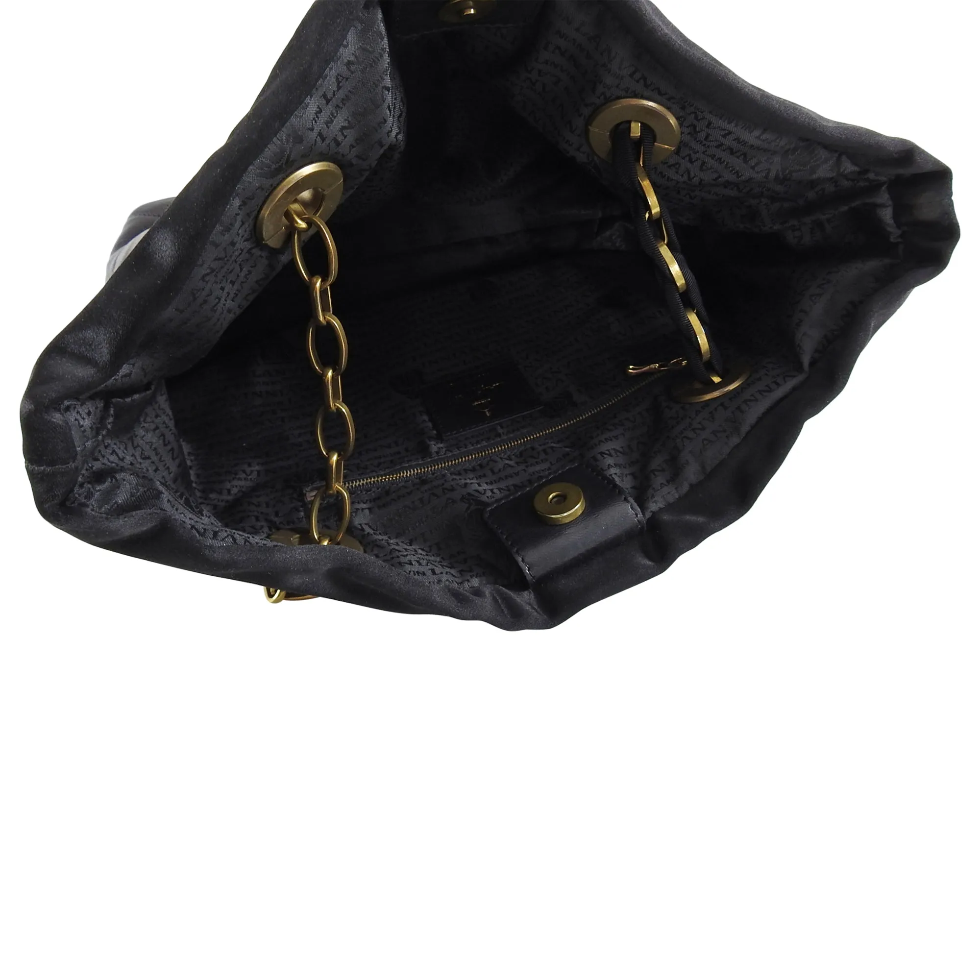 Lanvin Amalia Cabas Black Leather Chain Strap Medium Tote Bag