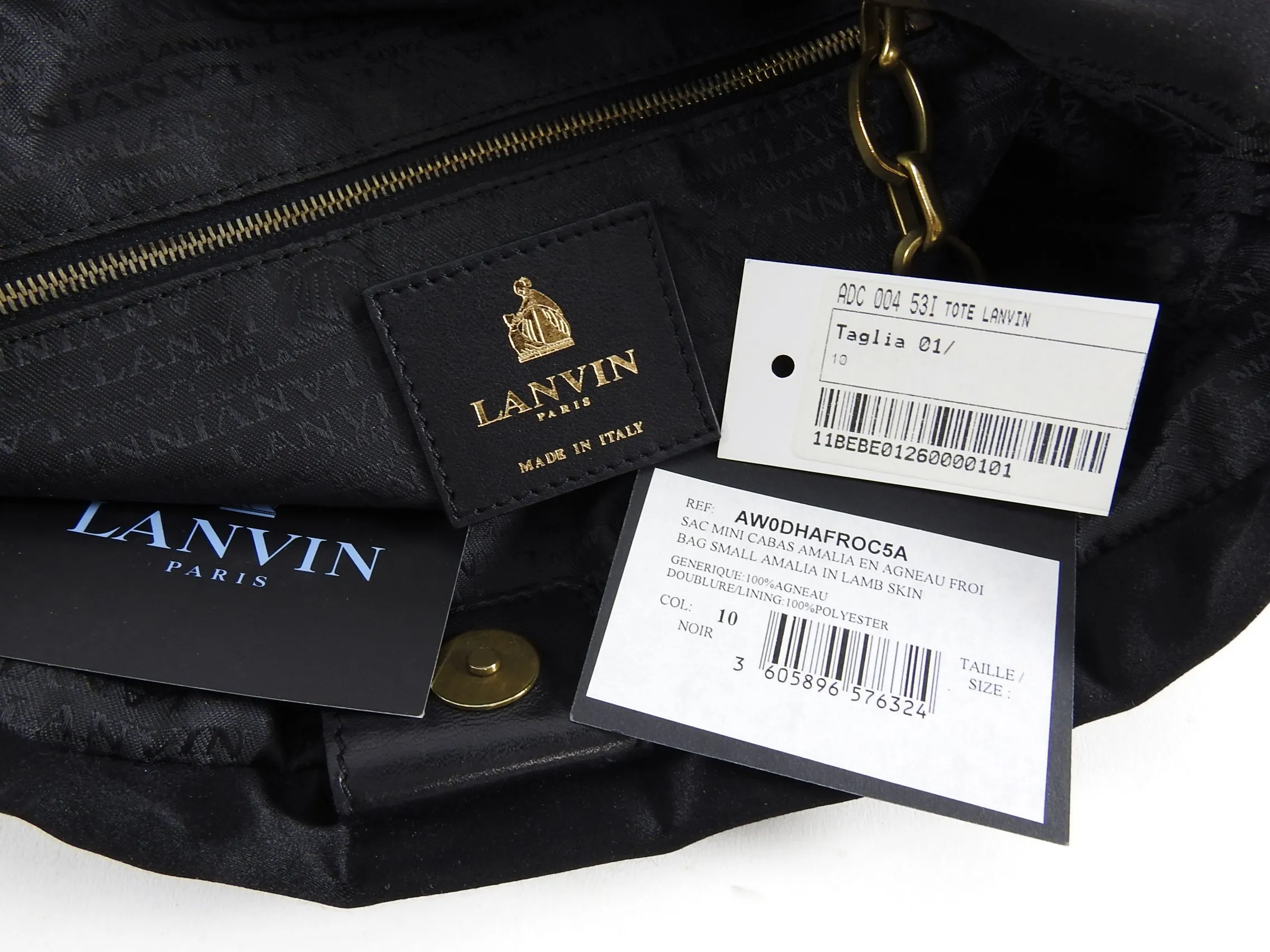 Lanvin Amalia Cabas Black Leather Chain Strap Medium Tote Bag