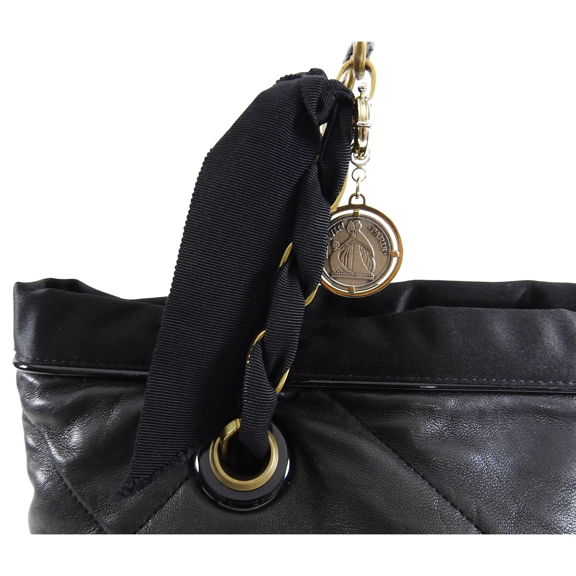 Lanvin Amalia Cabas Black Leather Chain Strap Medium Tote Bag
