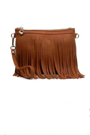 Leather Fringe Clutch Crossbody Bag