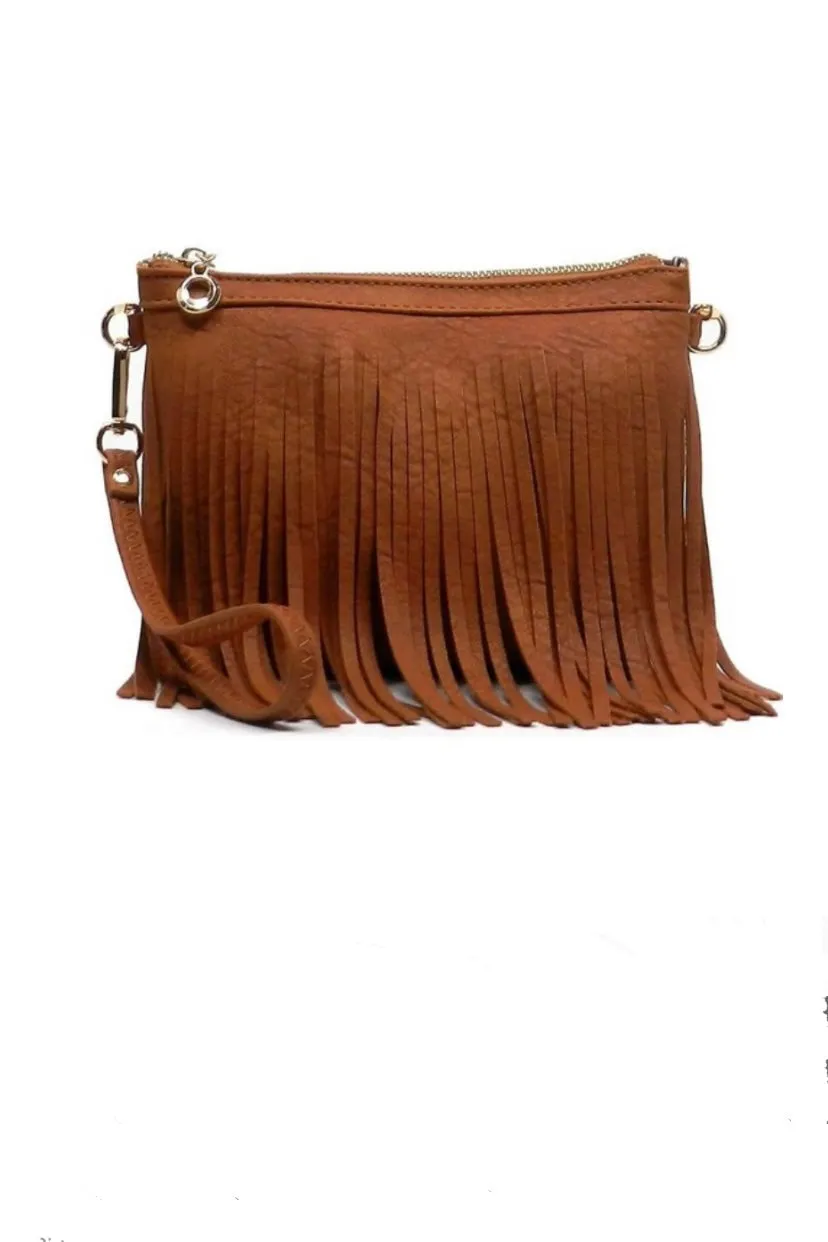 Leather Fringe Clutch Crossbody Bag