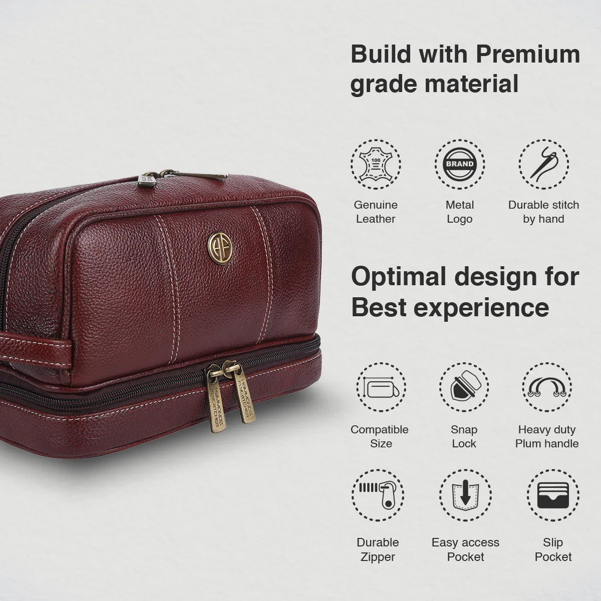 Leather Toiletry Bag for Men and Women - Travel Organizer Kit - Grooming Kit Organizer - Multiple Compartments