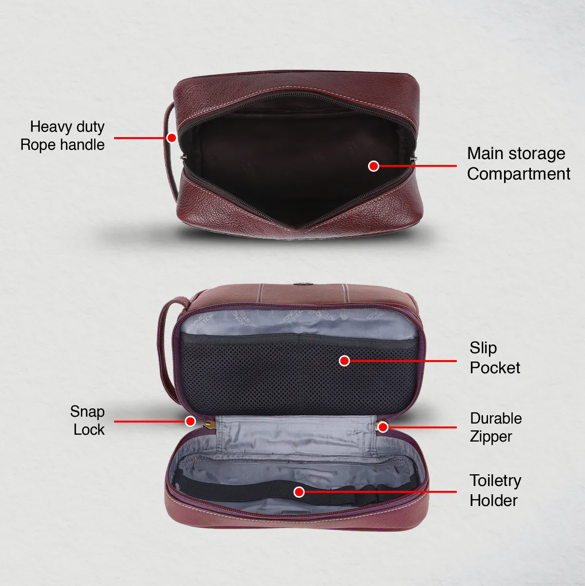 Leather Toiletry Bag for Men and Women - Travel Organizer Kit - Grooming Kit Organizer - Multiple Compartments