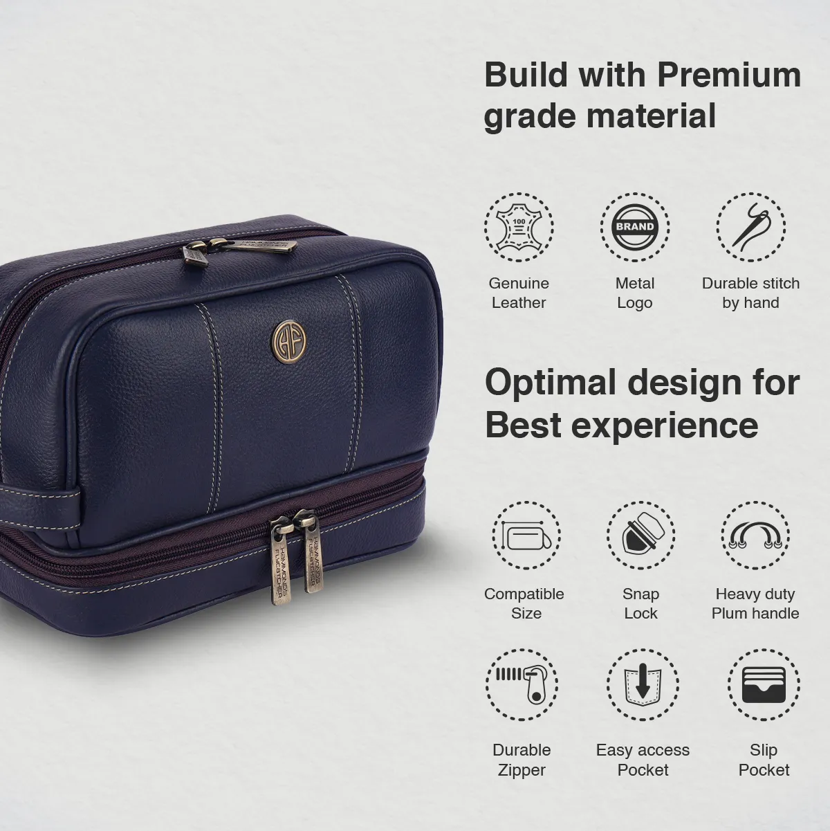 Leather Toiletry Bag for Men and Women - Travel Organizer Kit - Grooming Kit Organizer - Multiple Compartments