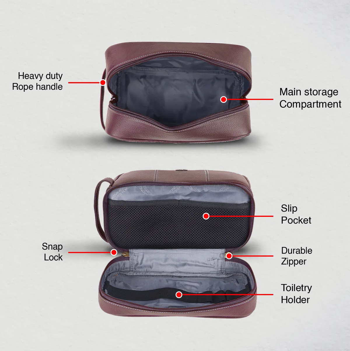 Leather Toiletry Bag for Men and Women - Travel Organizer Kit - Grooming Kit Organizer - Multiple Compartments