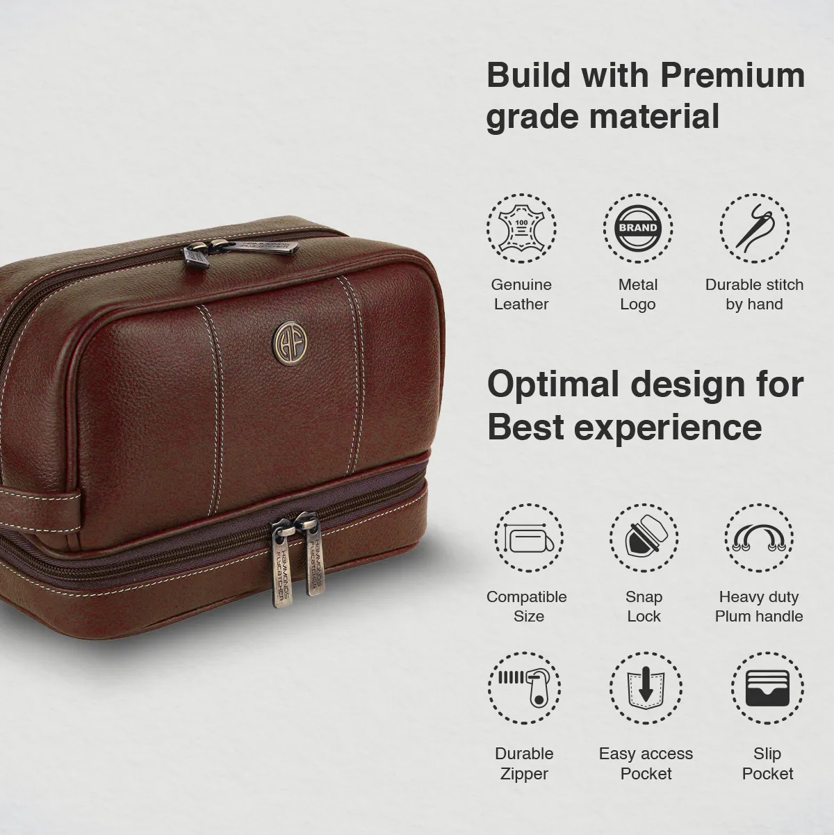 Leather Toiletry Bag for Men and Women - Travel Organizer Kit - Grooming Kit Organizer - Multiple Compartments