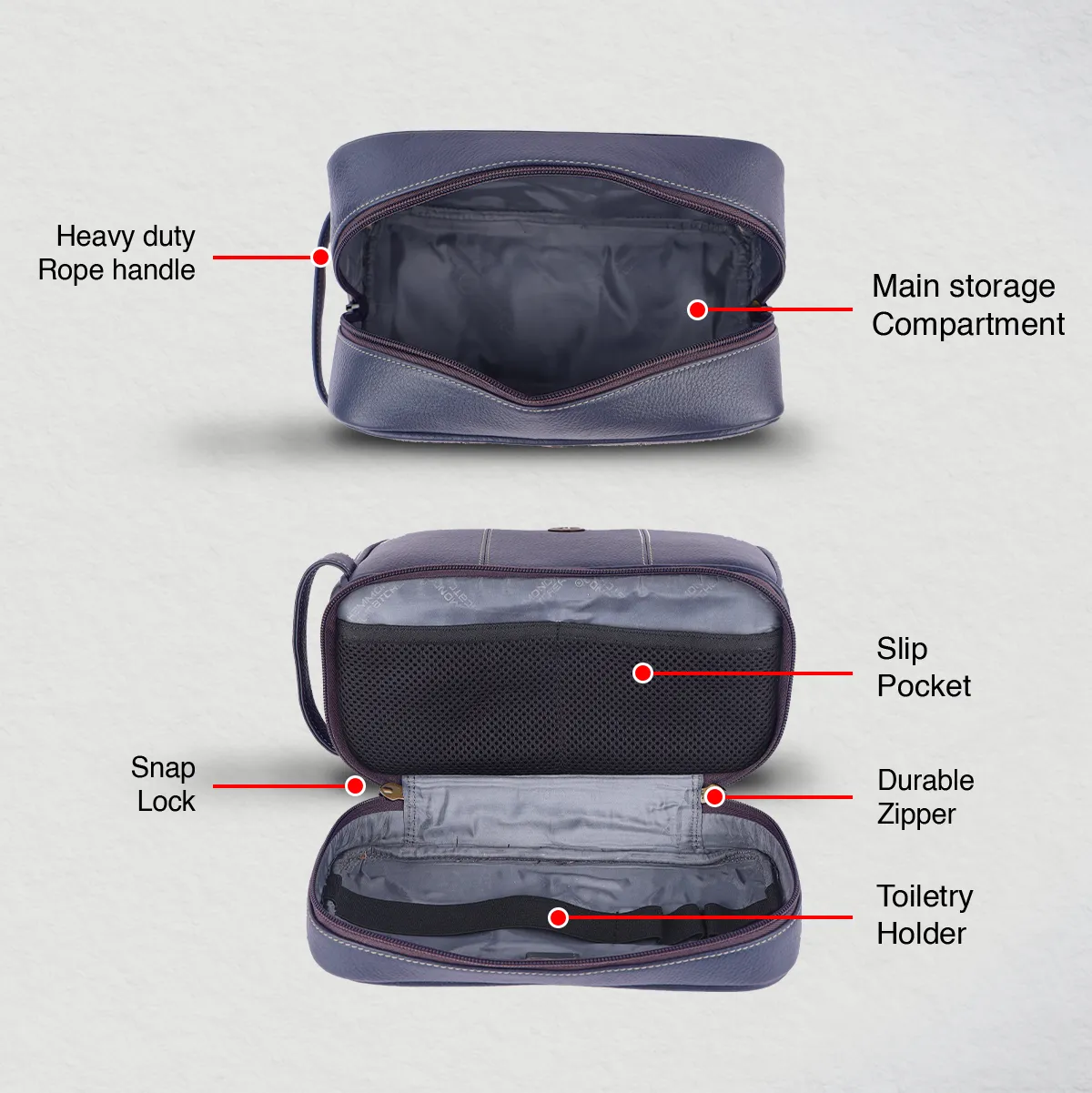 Leather Toiletry Bag for Men and Women - Travel Organizer Kit - Grooming Kit Organizer - Multiple Compartments