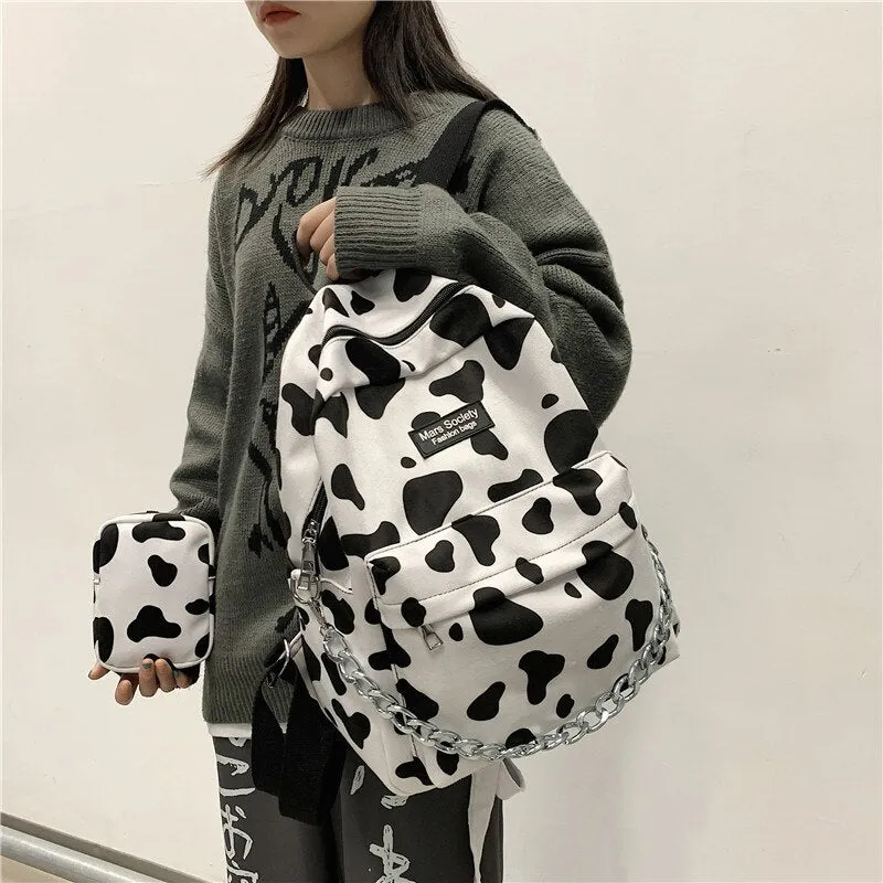 Leopard Women Backpack Trendy kawaii Animal Cow Backpack Female Velvet School Bag College Girls Bookbag Back Pack Travel mochila
