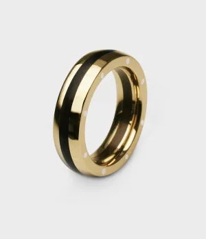 London Oak Geo Ellipse Slim Ring in 18ct Yellow Gold, Size T