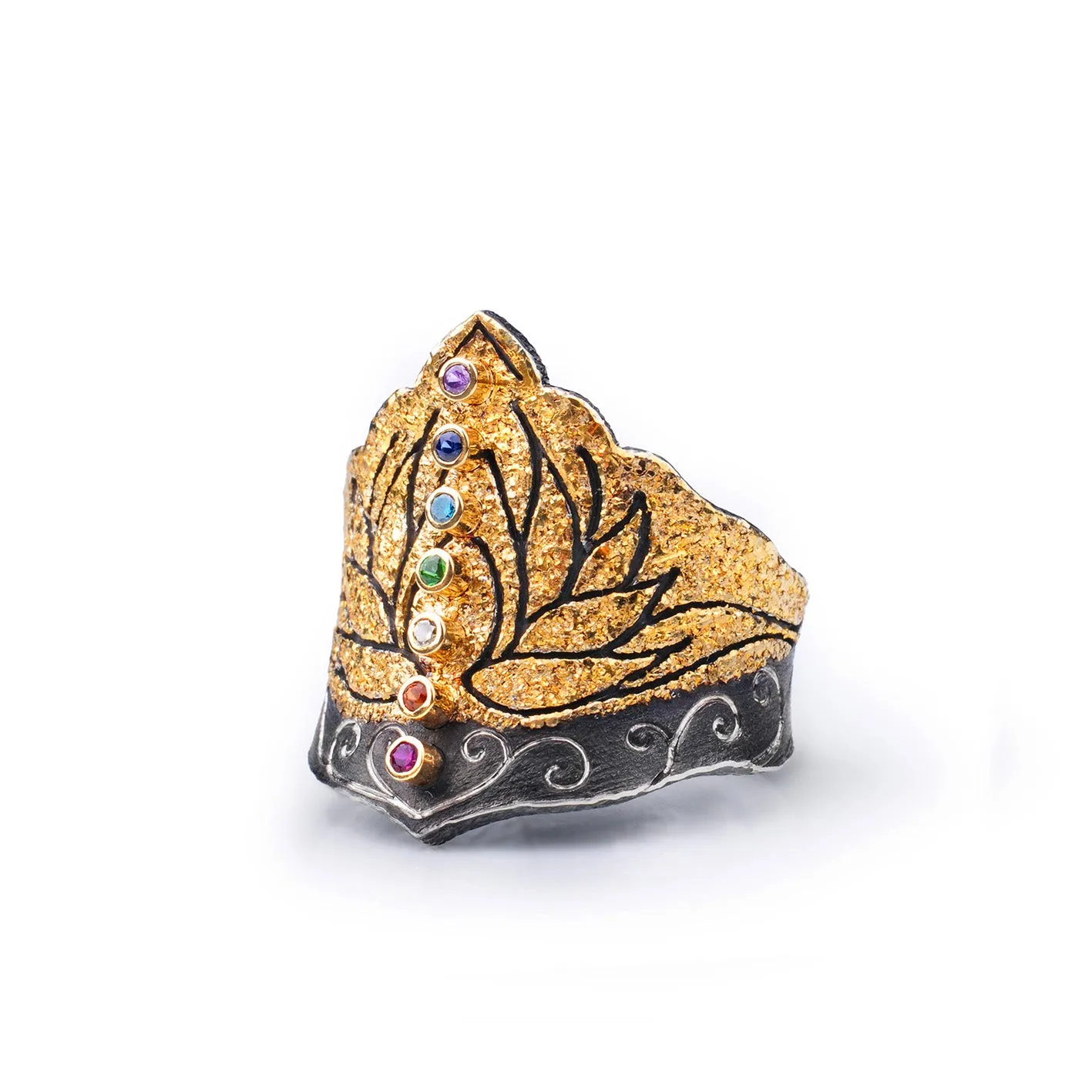 Lotus Rainbow Gemstone Ring by Margisa
