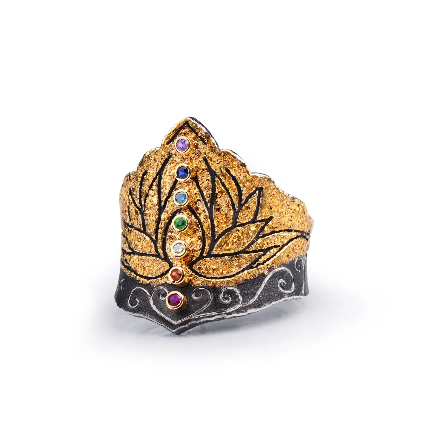 Lotus Rainbow Gemstone Ring by Margisa