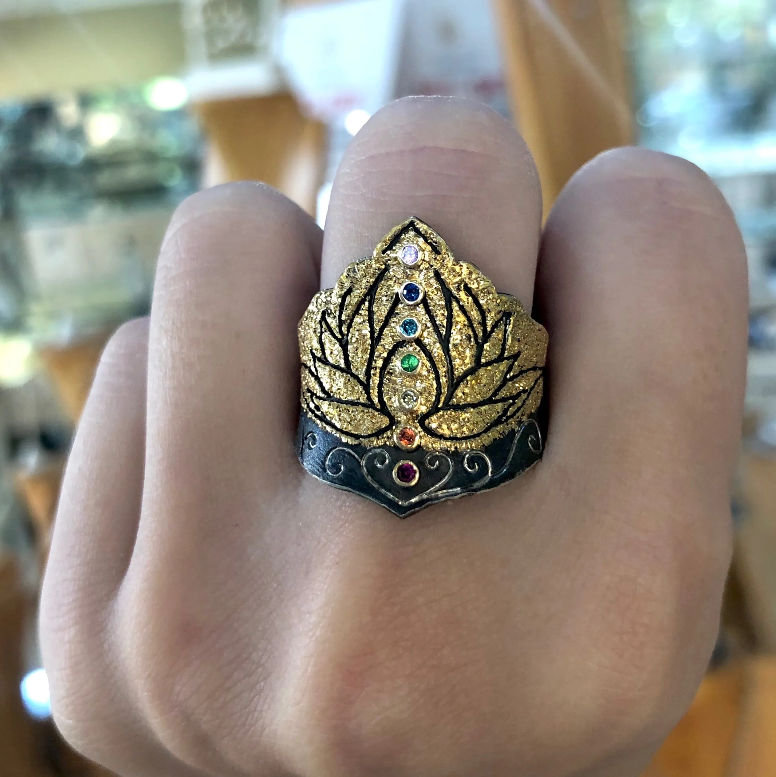 Lotus Rainbow Gemstone Ring by Margisa