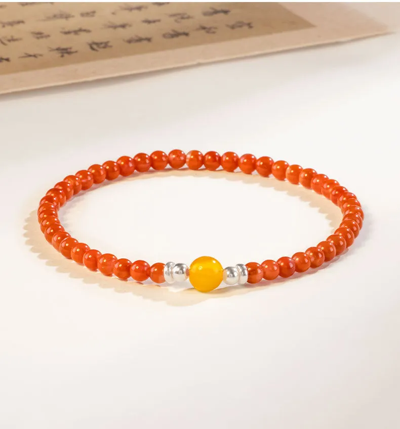 Luxurious Antique Beeswax and Agate Bracelet in Sterling Silver