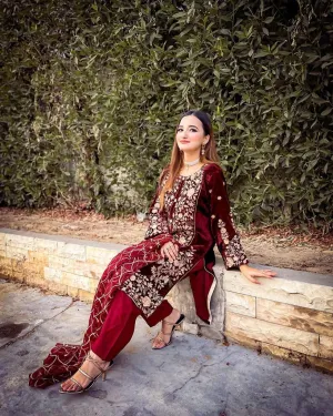 Magnificent Full Stitched Maroon Color Salwar Suit