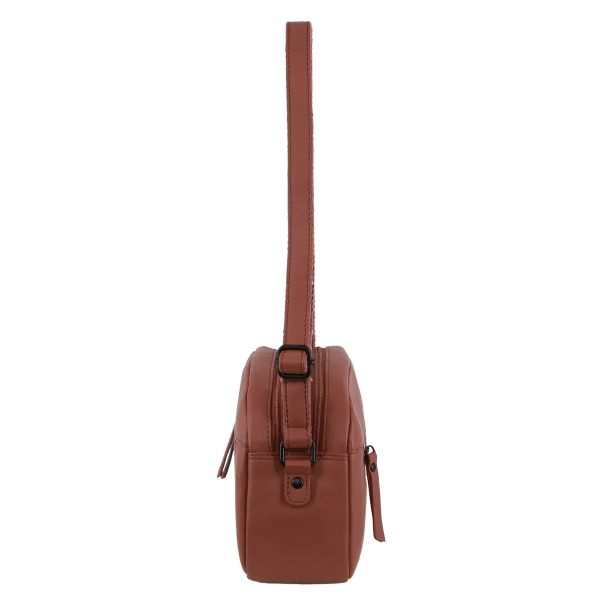 Milleni Leather Multi-Zip Cross-Body Bag in Rose