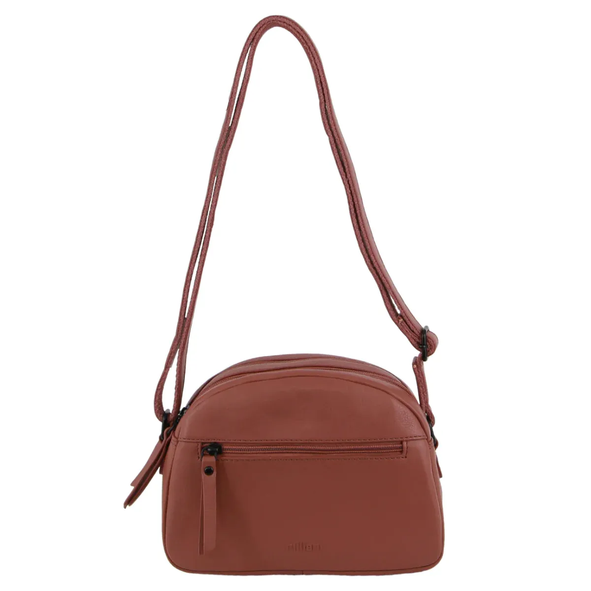 Milleni Leather Multi-Zip Cross-Body Bag in Rose