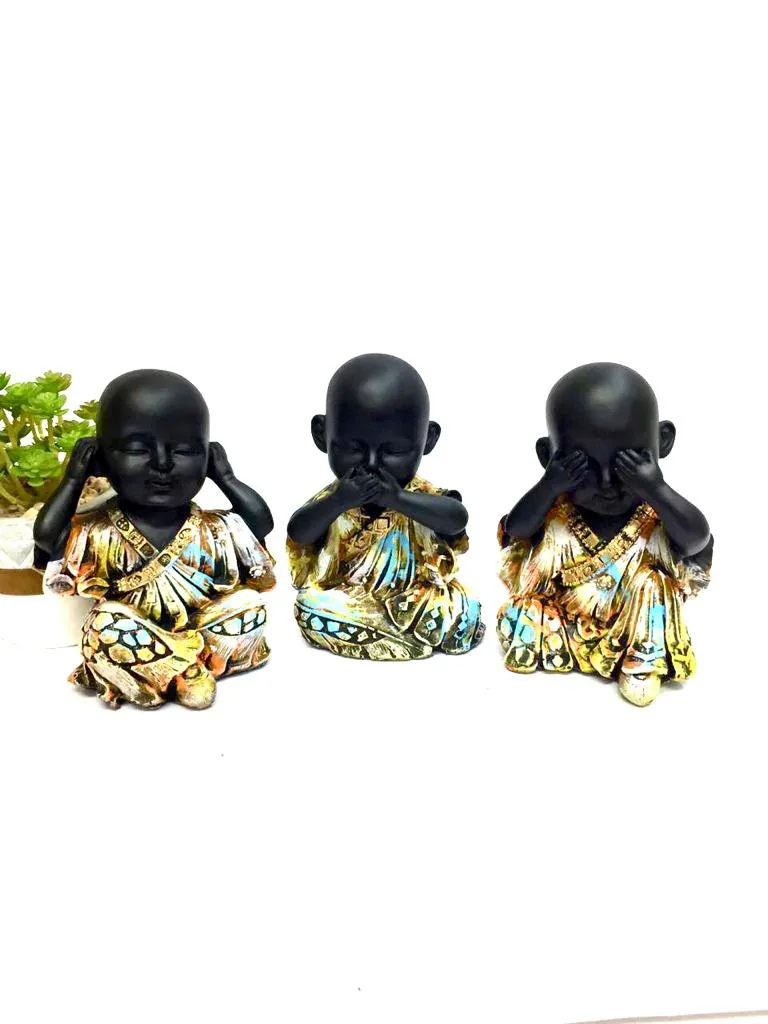 Monks In Set Of 3 Matte Black Finish Interior Spiritual Craftsmanship Tamrapatra