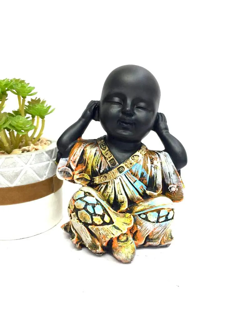 Monks In Set Of 3 Matte Black Finish Interior Spiritual Craftsmanship Tamrapatra