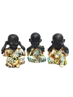 Monks In Set Of 3 Matte Black Finish Interior Spiritual Craftsmanship Tamrapatra