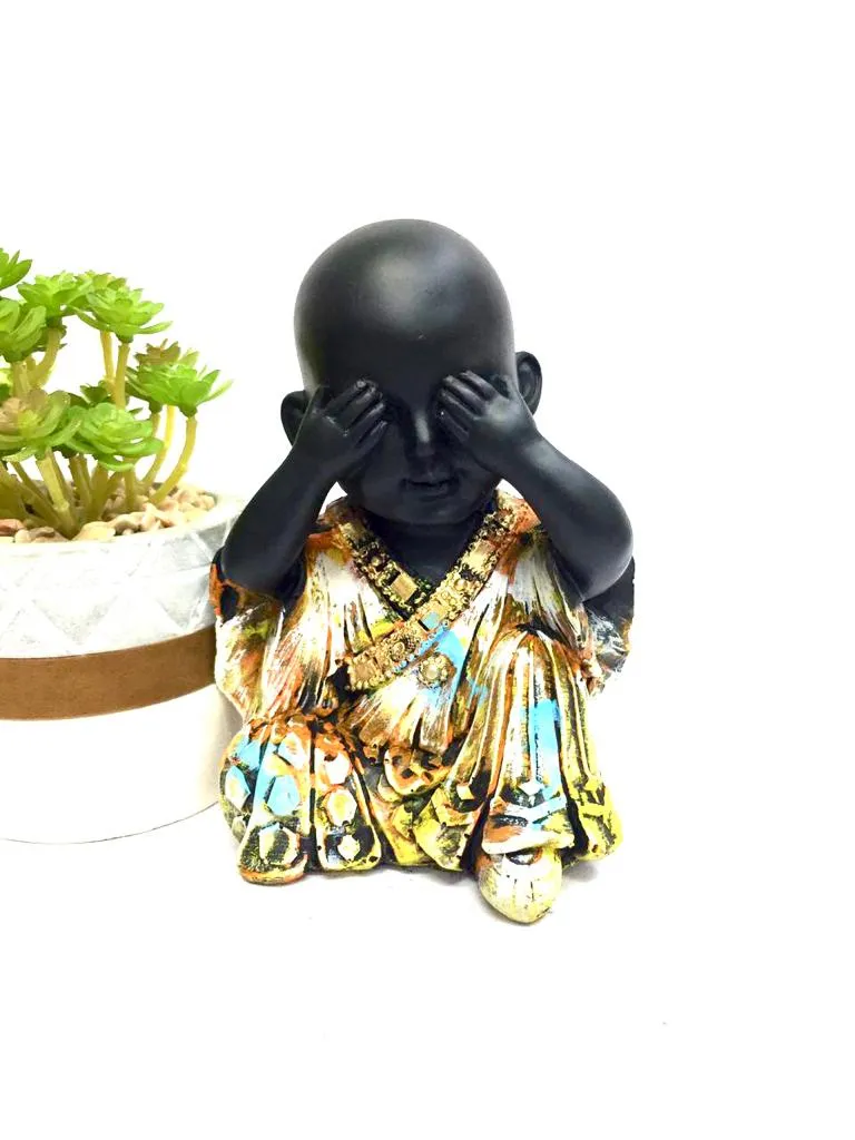Monks In Set Of 3 Matte Black Finish Interior Spiritual Craftsmanship Tamrapatra