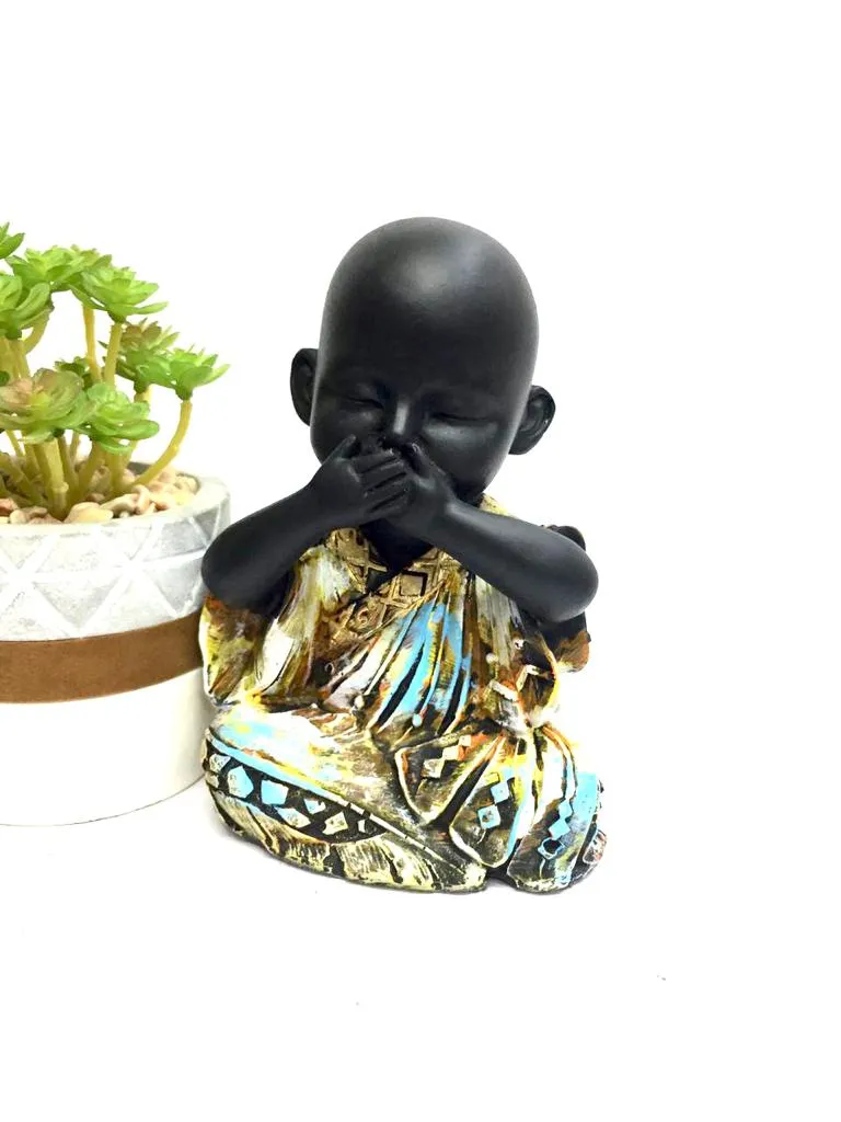 Monks In Set Of 3 Matte Black Finish Interior Spiritual Craftsmanship Tamrapatra