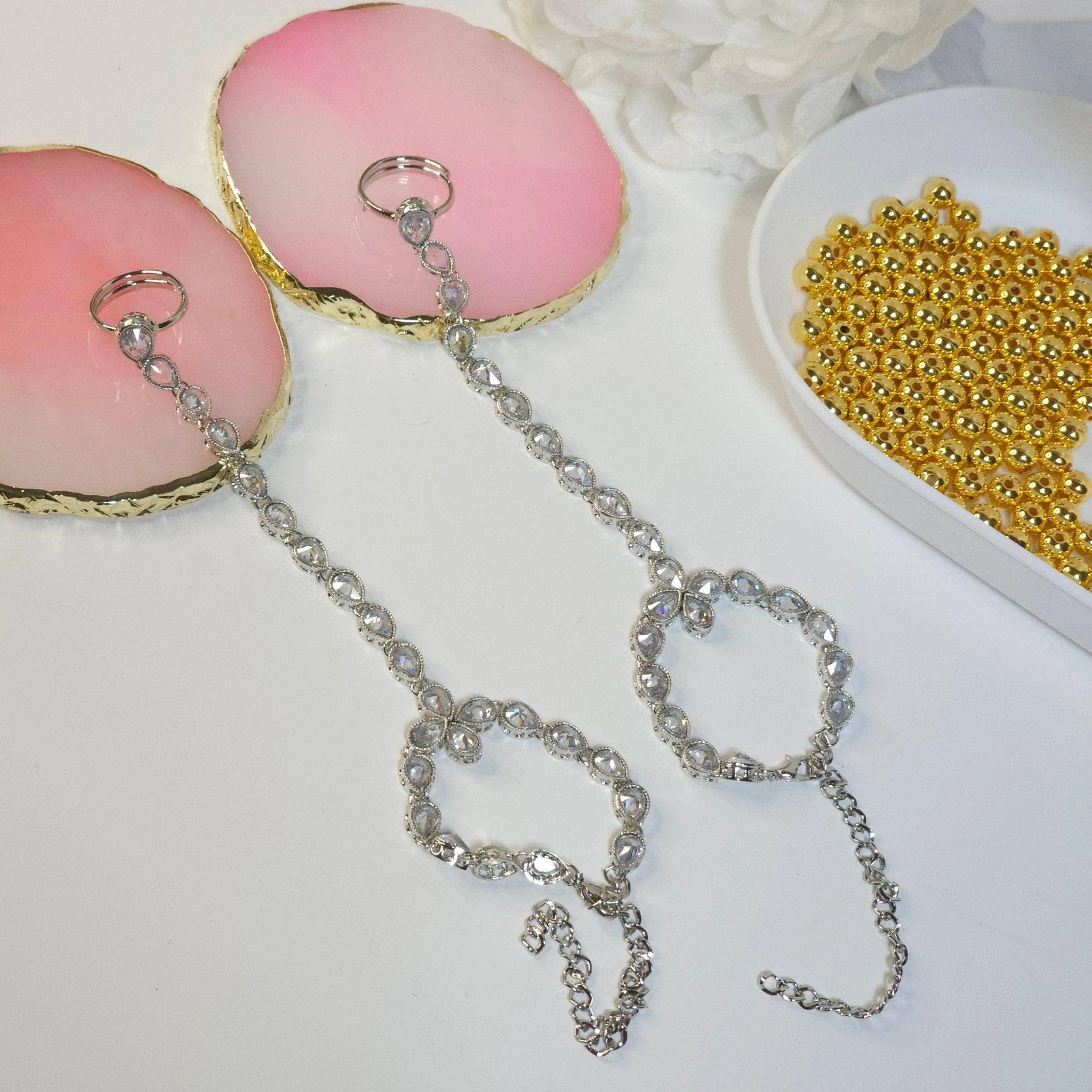 Muneera Silver Polki Tear Drop Hand Pieces