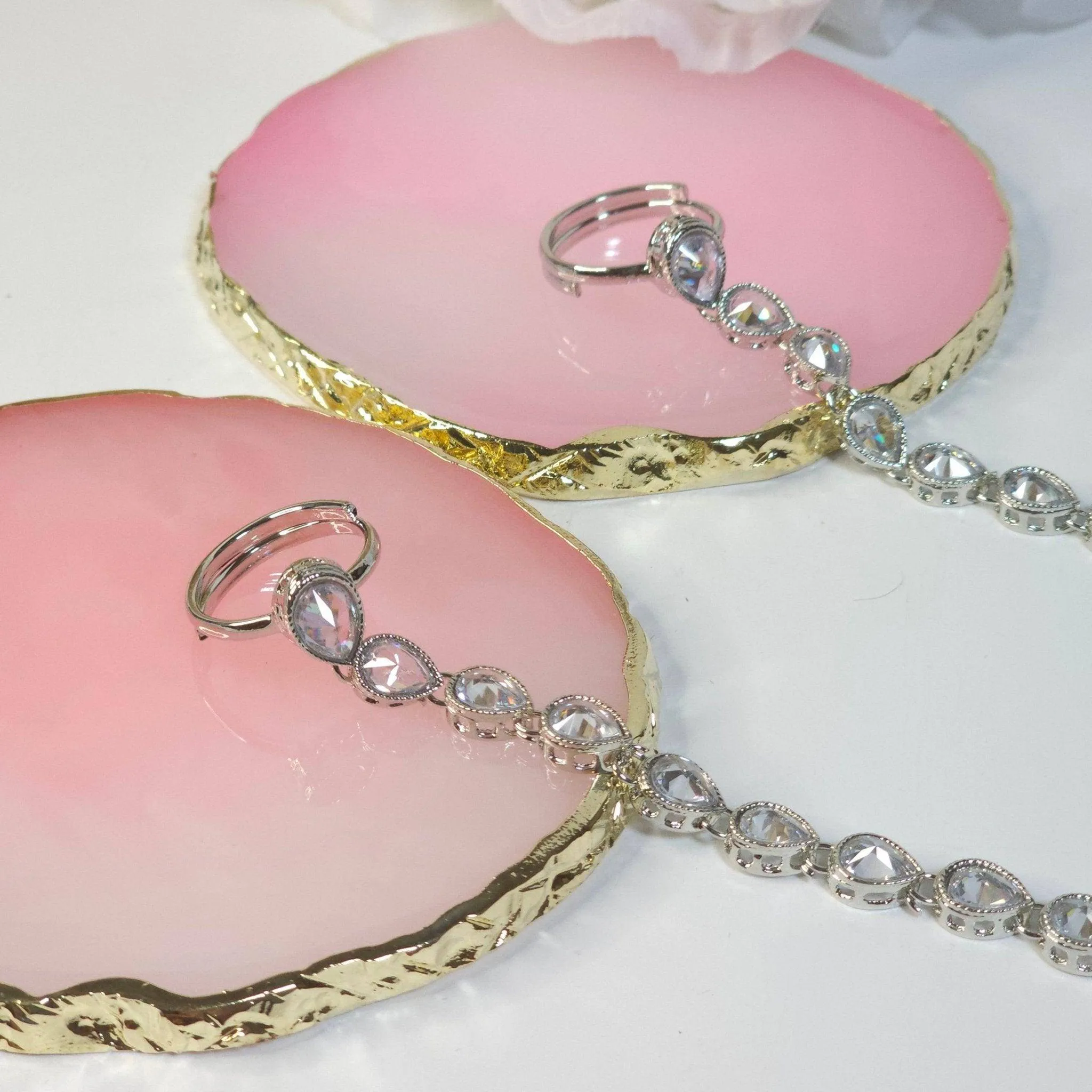 Muneera Silver Polki Tear Drop Hand Pieces