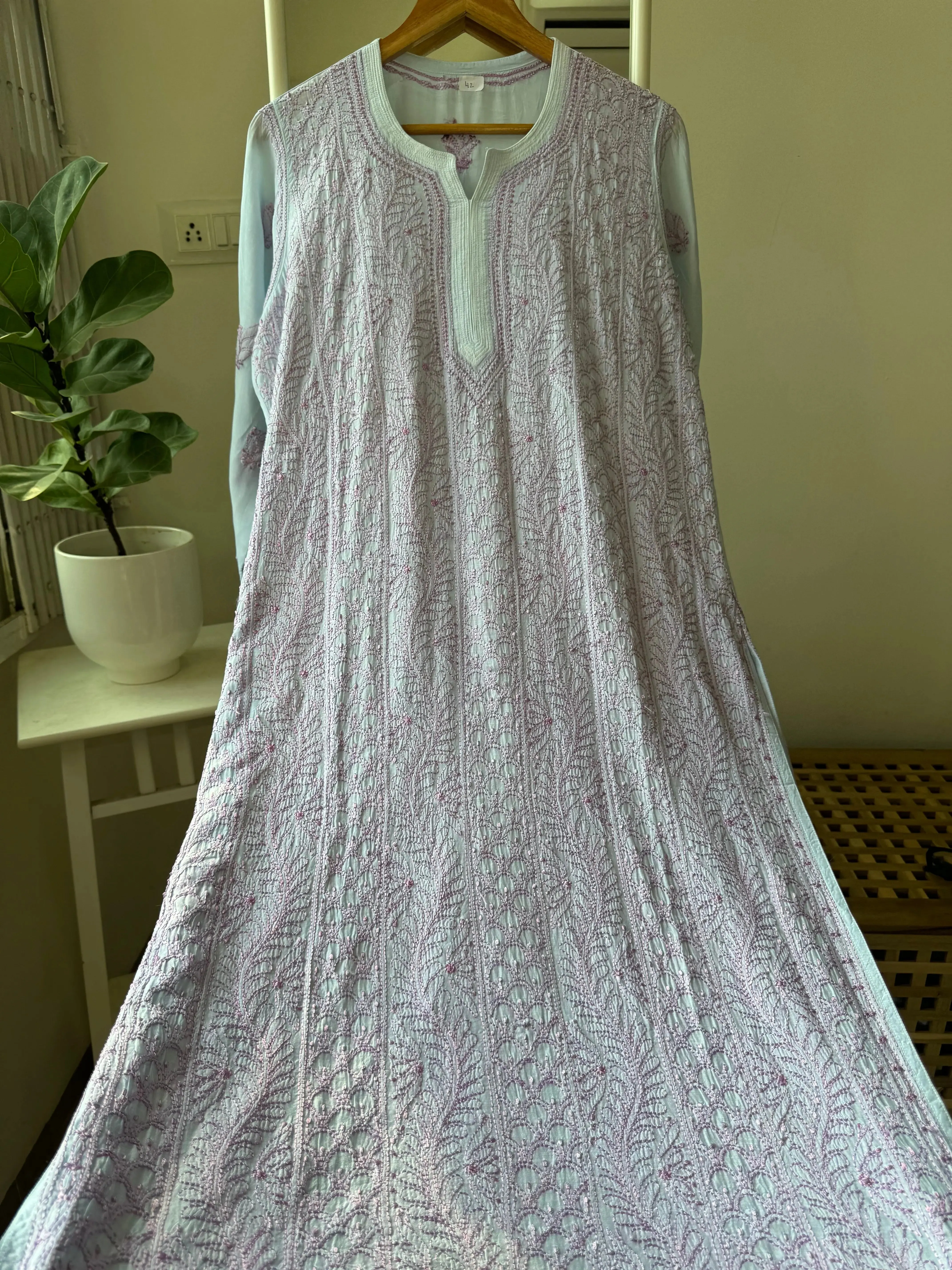 Muslin Chikankari Kurti - Blue