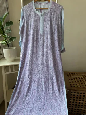 Muslin Chikankari Kurti - Blue