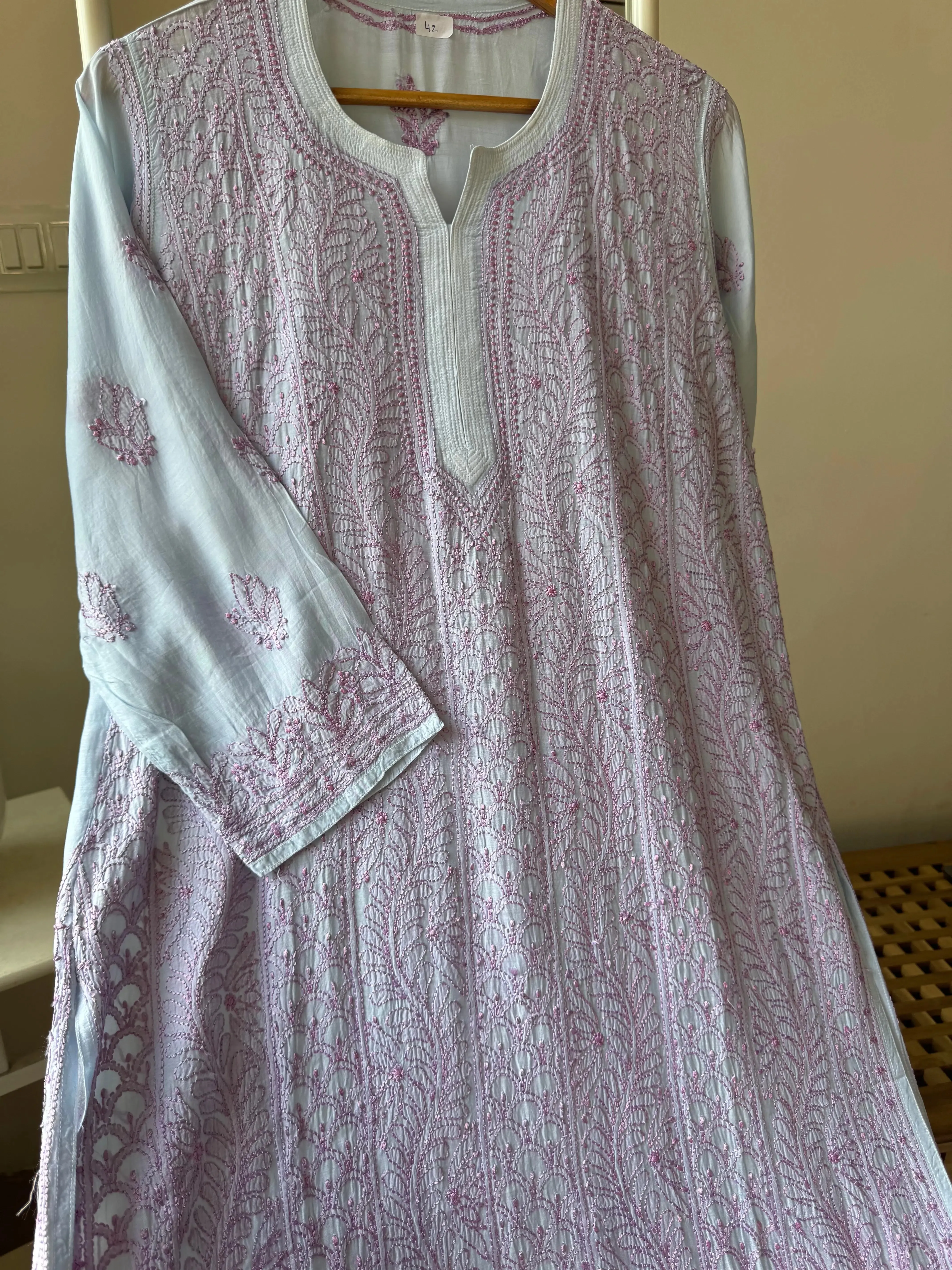 Muslin Chikankari Kurti - Blue