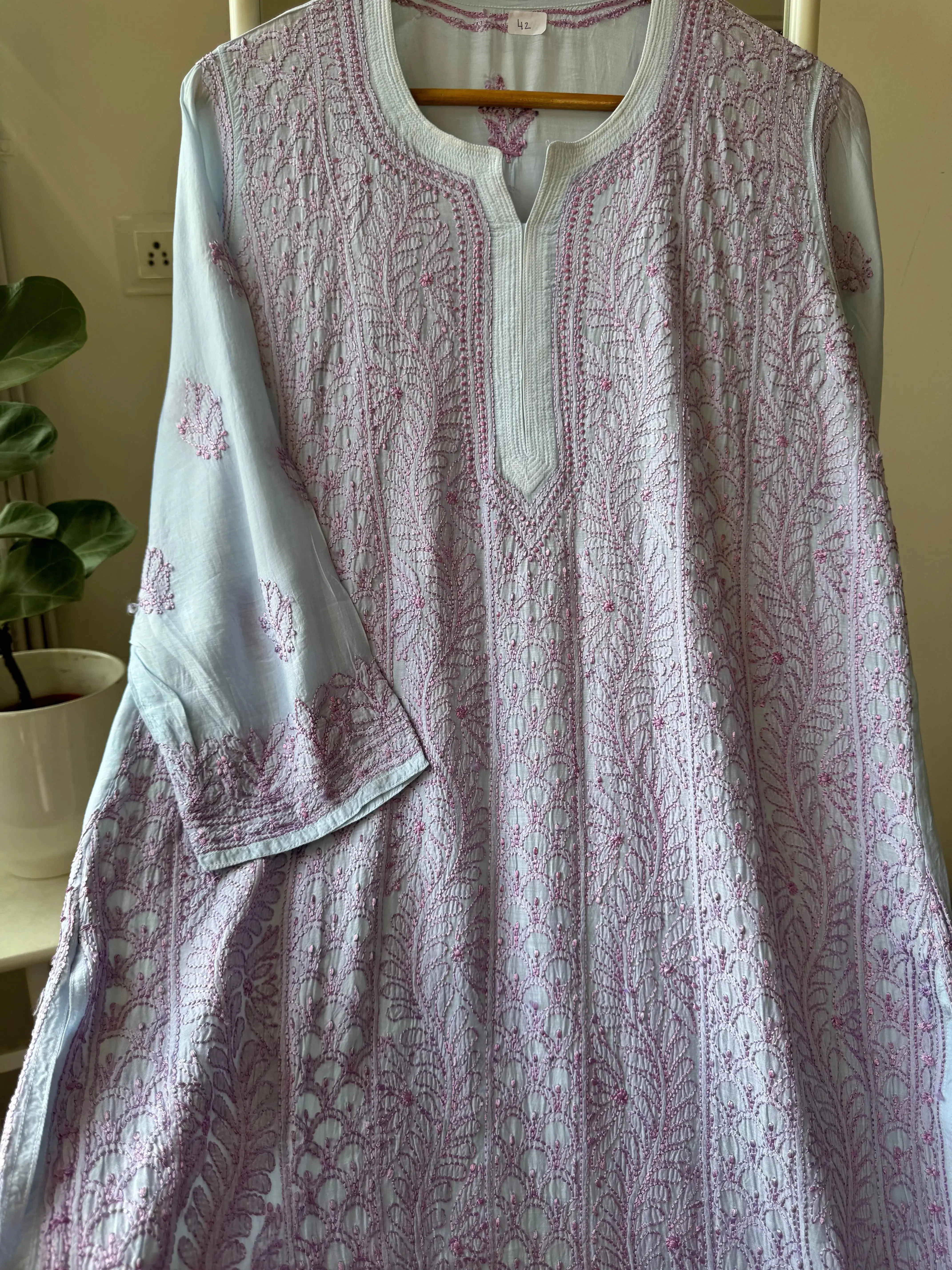Muslin Chikankari Kurti - Blue