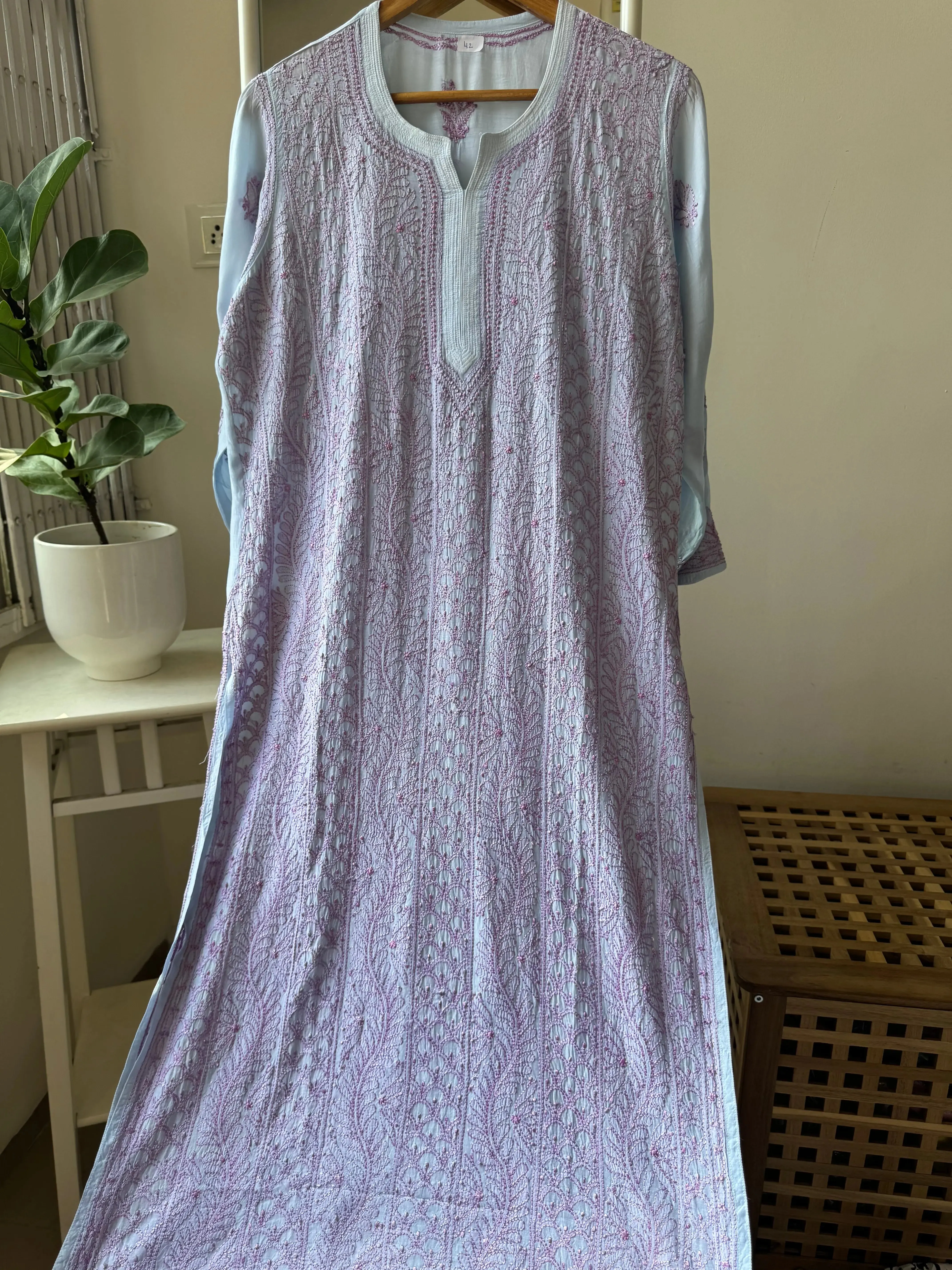 Muslin Chikankari Kurti - Blue