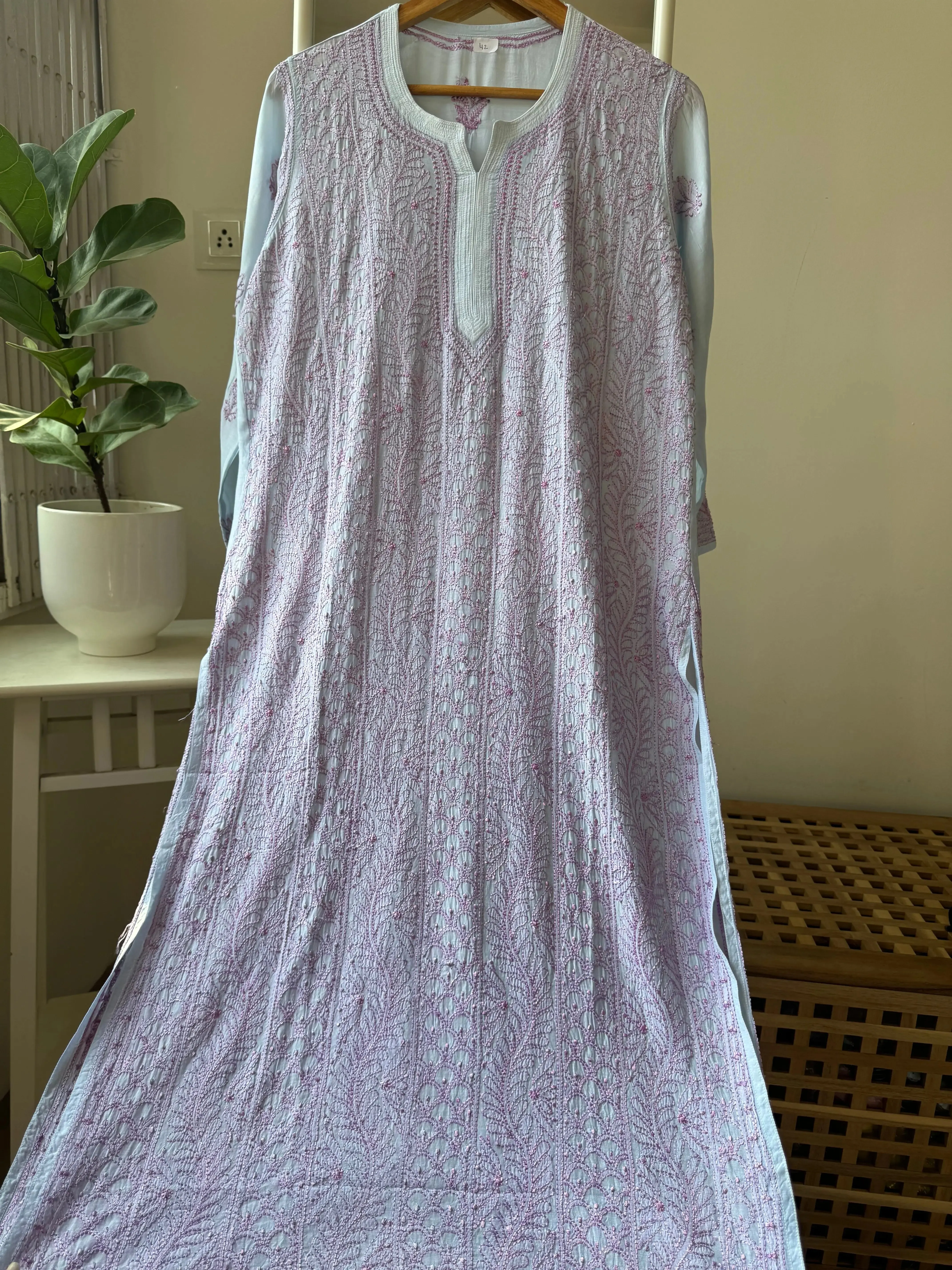 Muslin Chikankari Kurti - Blue