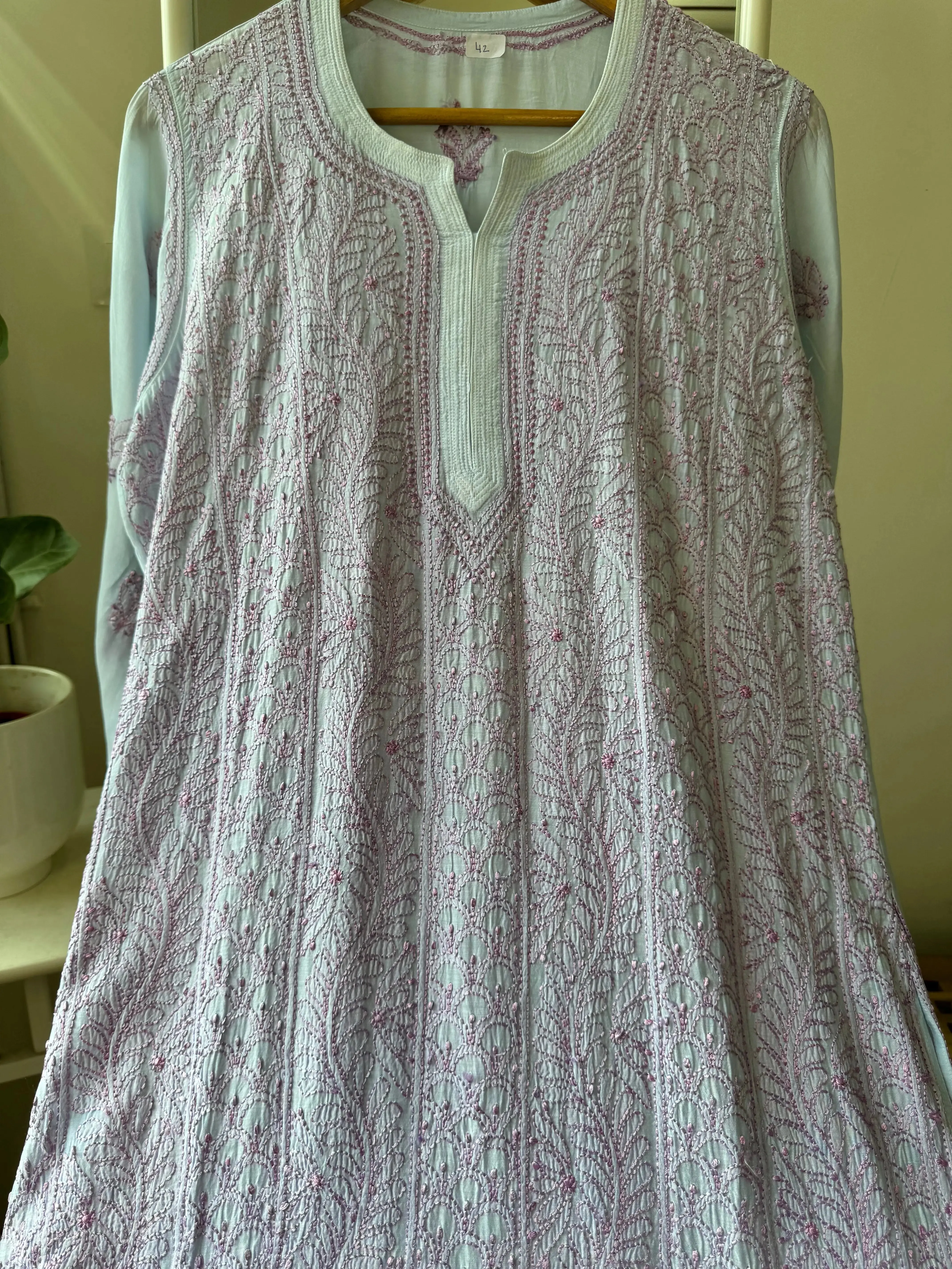 Muslin Chikankari Kurti - Blue
