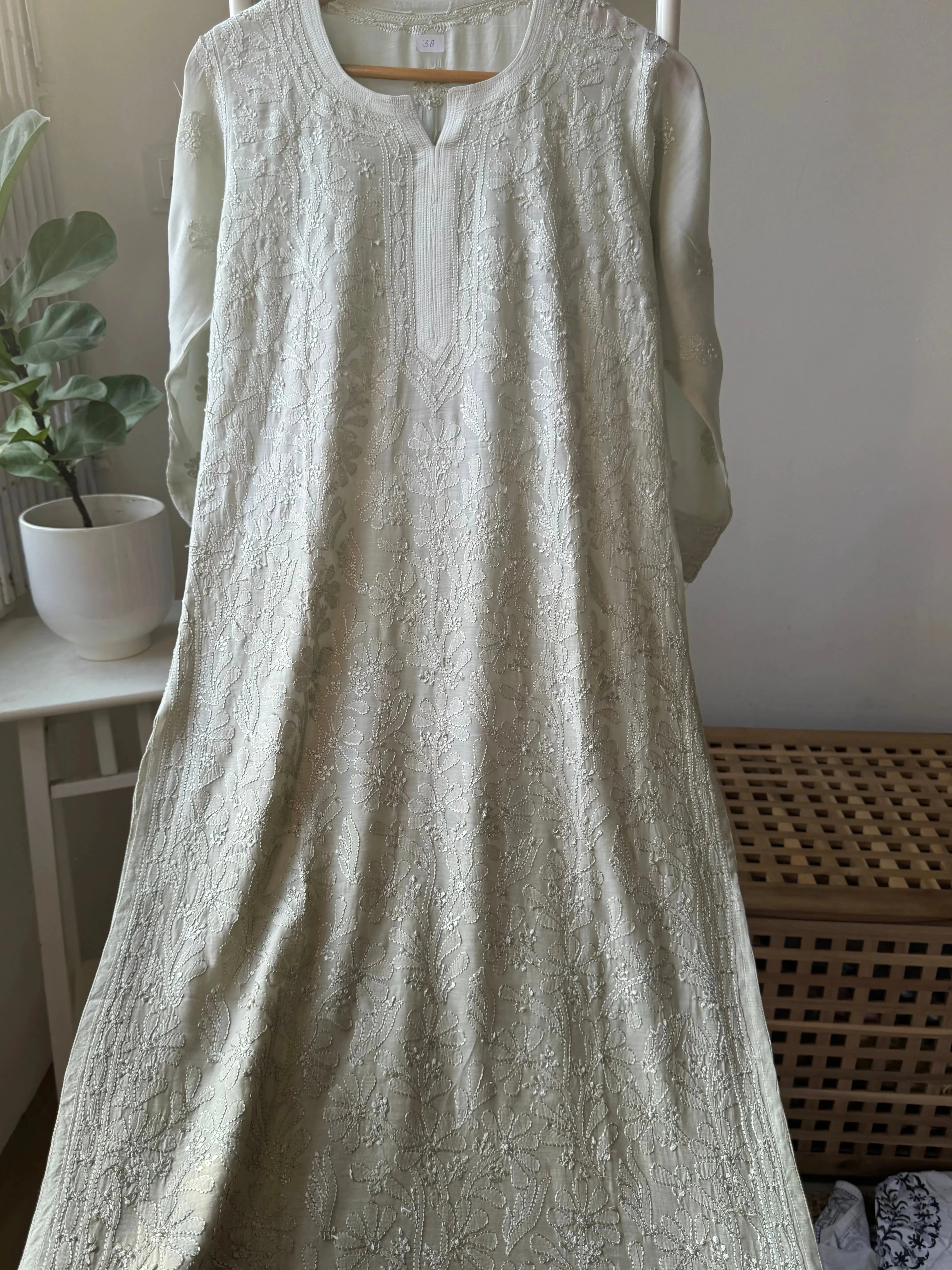 Muslin Chikankari Kurti - Pista Green Ombre
