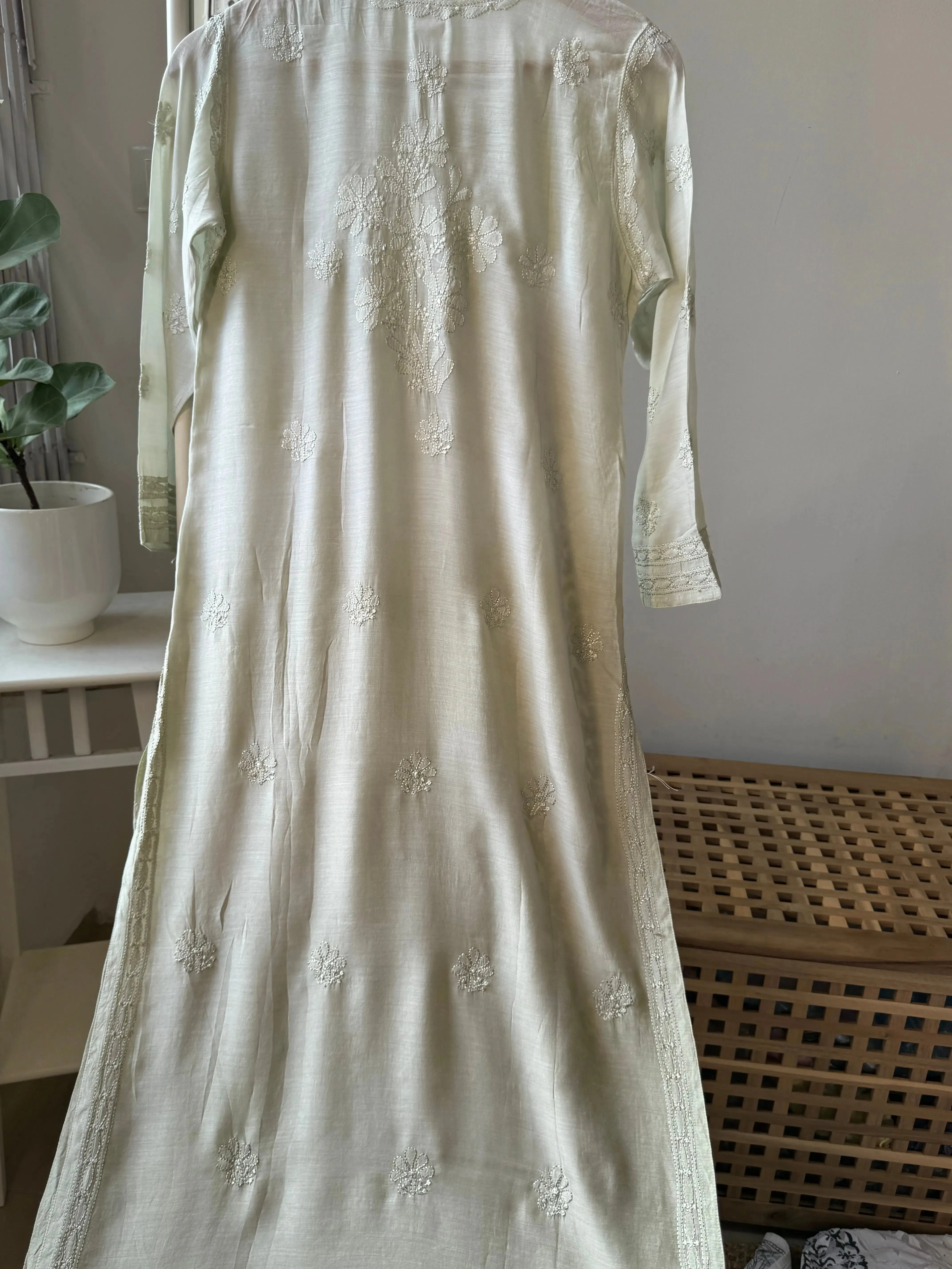 Muslin Chikankari Kurti - Pista Green Ombre