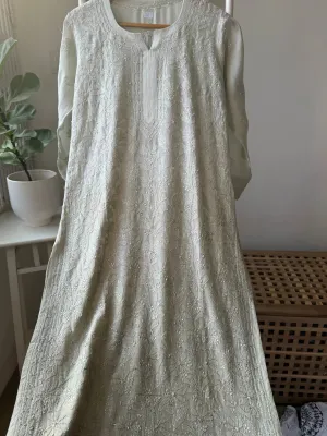 Muslin Chikankari Kurti - Pista Green Ombre