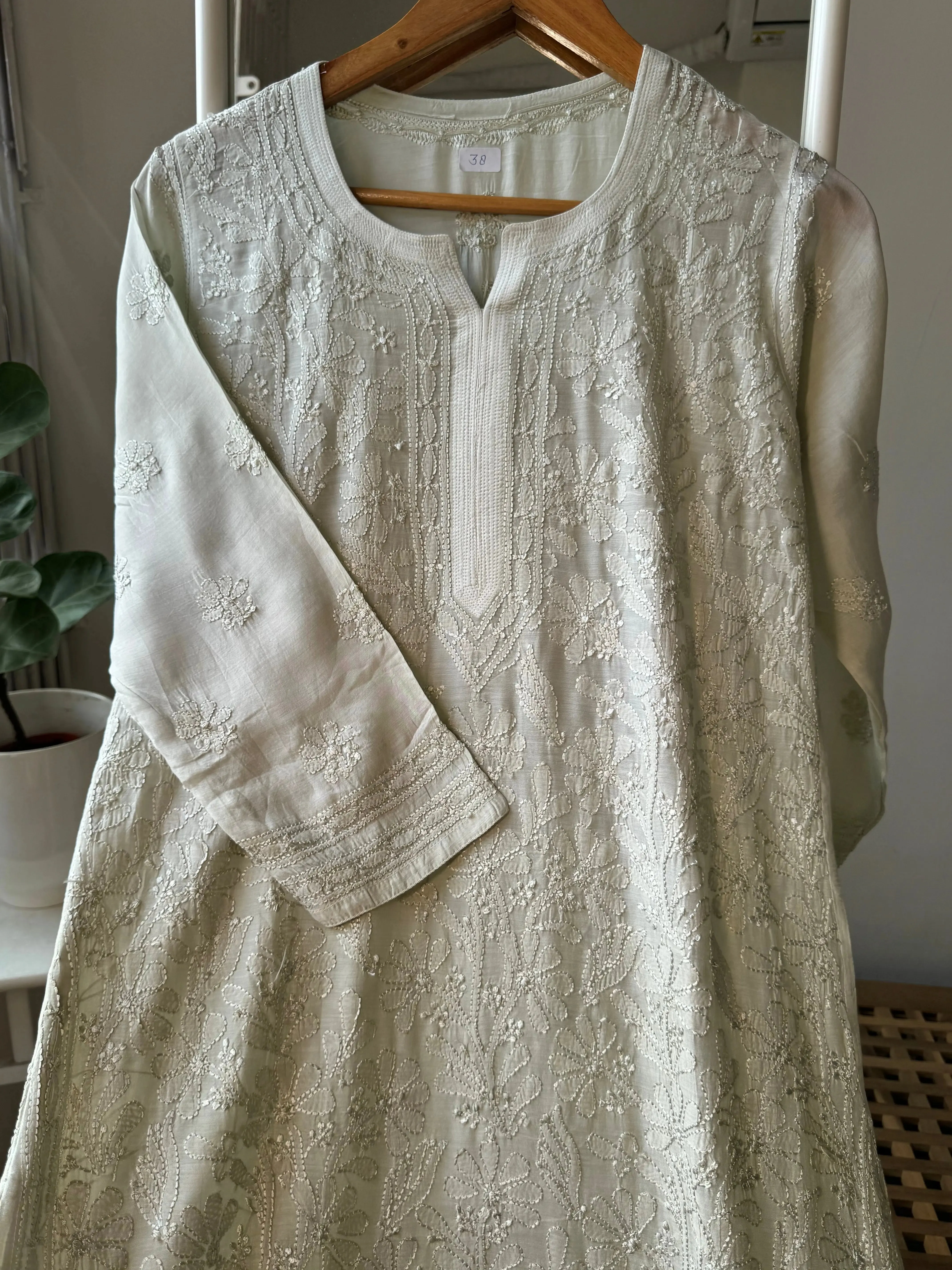 Muslin Chikankari Kurti - Pista Green Ombre