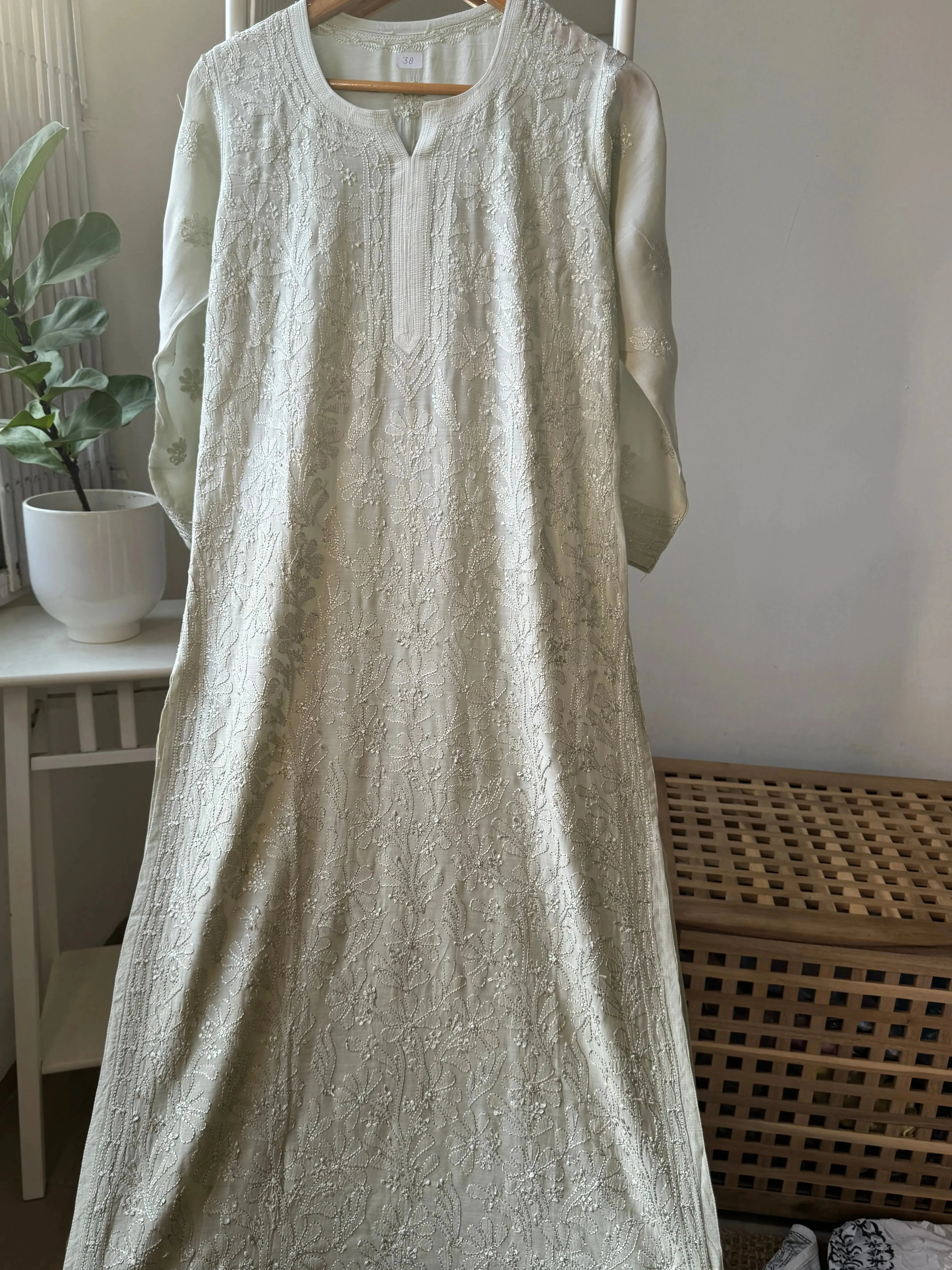 Muslin Chikankari Kurti - Pista Green Ombre